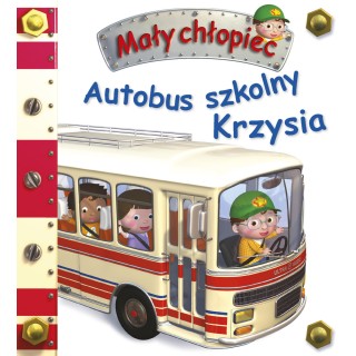 Autobus szkolny Krzysia. Mały chłopiec